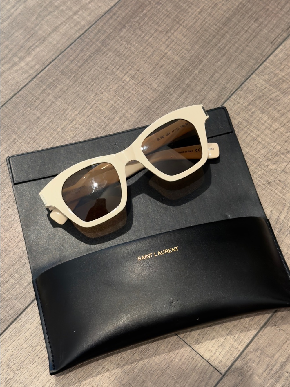 Saint Laurent Cream Frame Black Lens Sunglasses